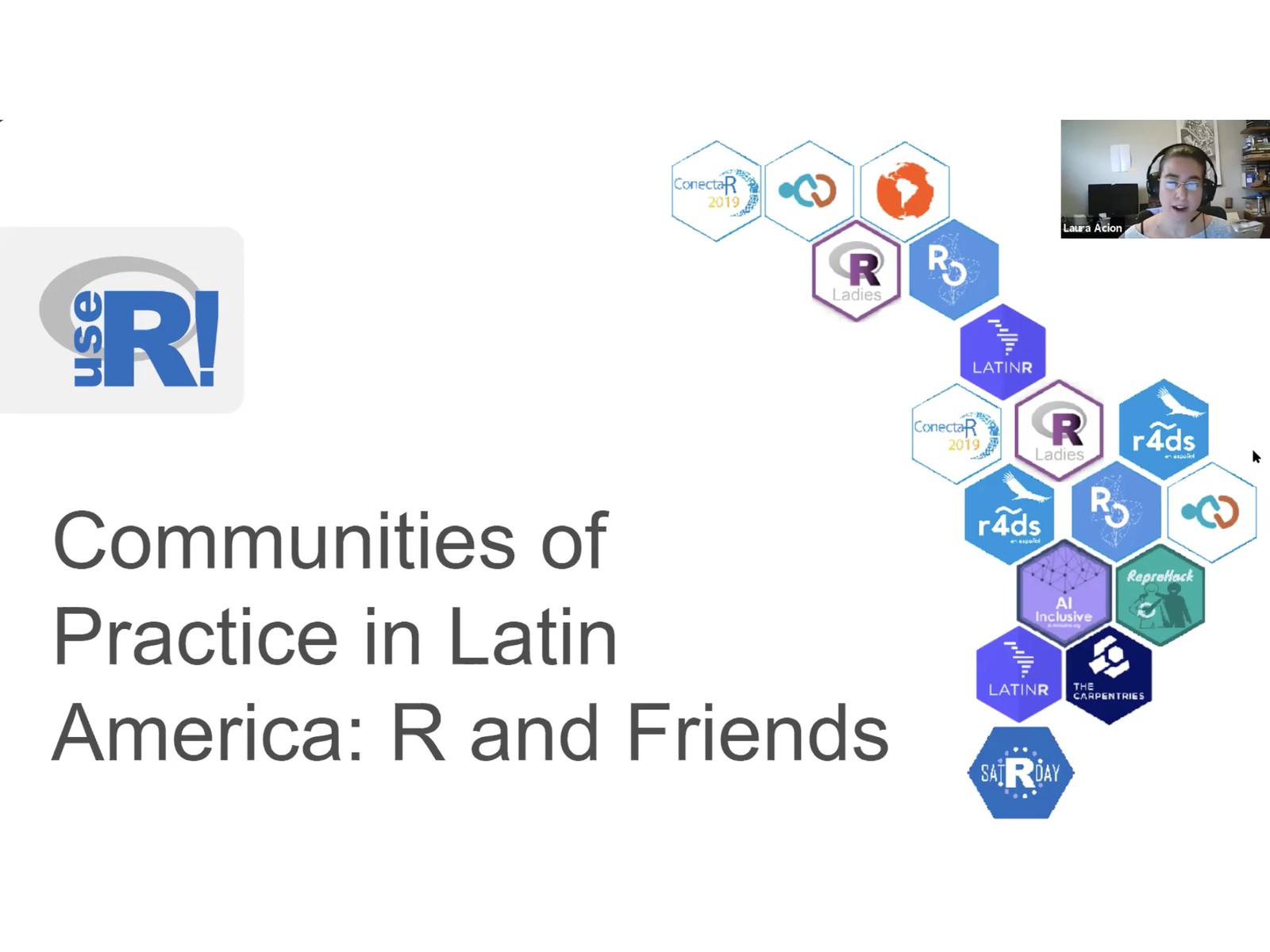 Descripción de la imagen del panel Comunidades de práctica en Latinoamérica en useR! 2020.