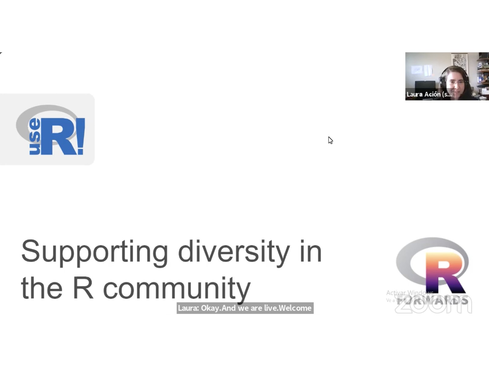 Descripción de la imagen del panel Supporting diversity in the R community en useR! 2020.