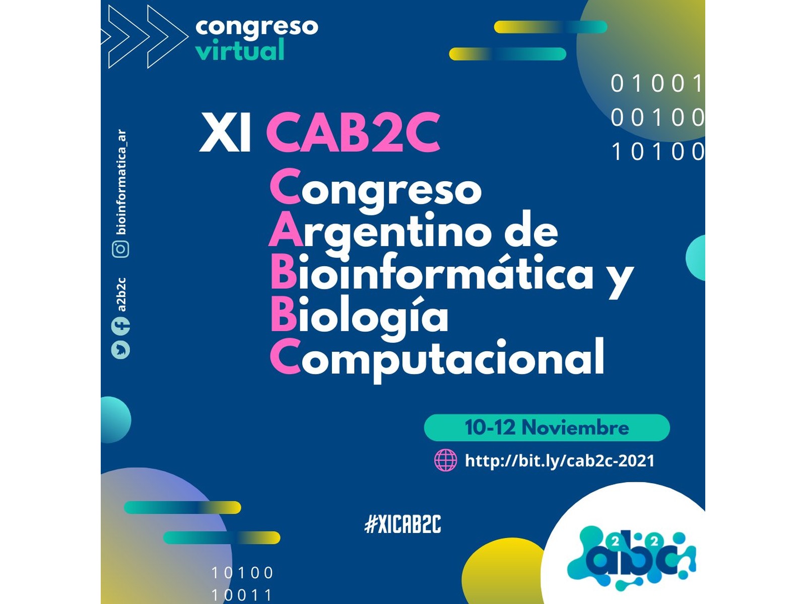 Descripción de la imagen del XI Congreso Argentino de Bioinformática y Biología Computacional 2021.