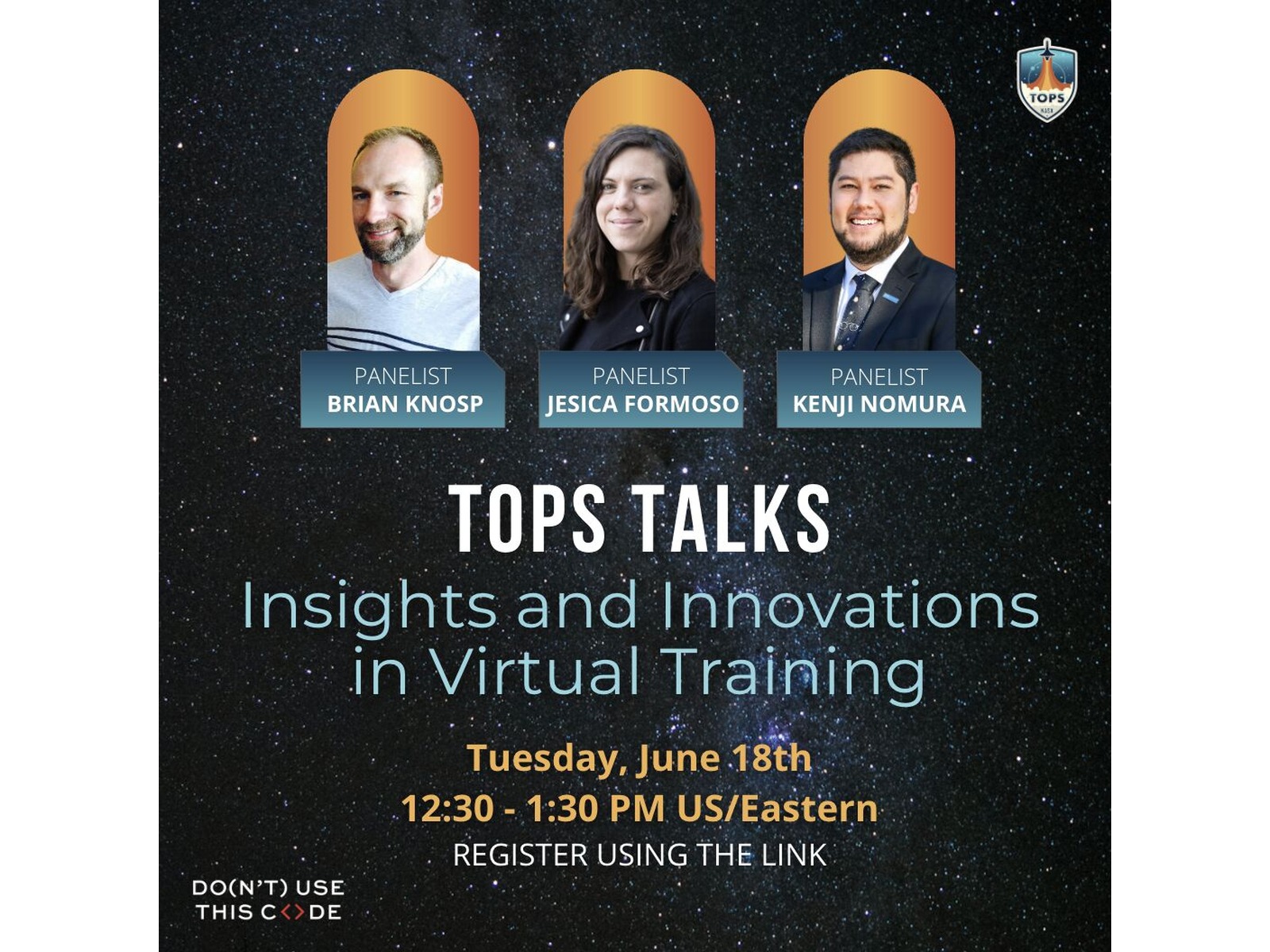 Descripción de la imagen del evento NASA TOPS Talk: Insights and Innovations in Virtual Training.