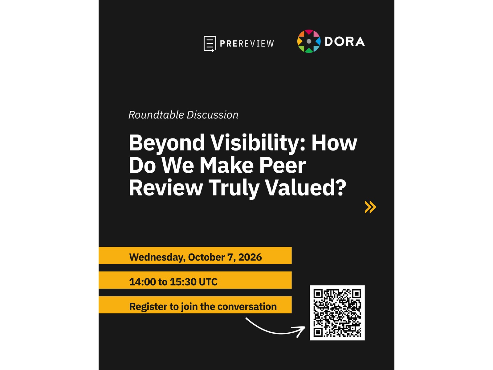 Descripción de la imagen del evento Beyond Visibility organizado por PREreview y DORA.